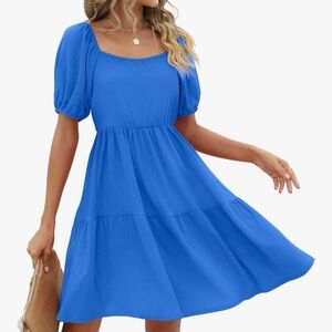 Glanzition Puff Sleeve Blue Women's Dress